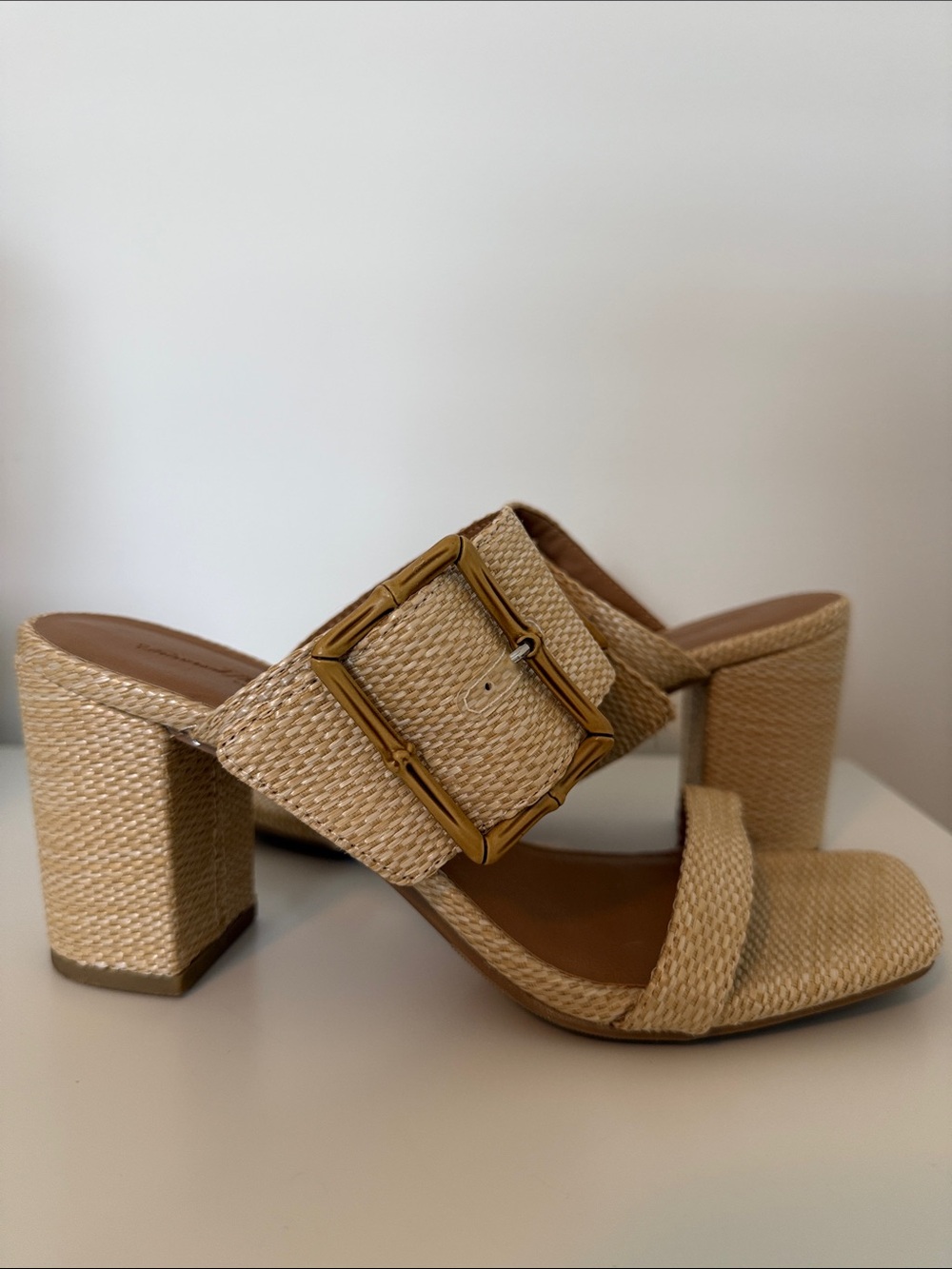 Universal Thread Natural Woven Block Heel Slides with Buckle